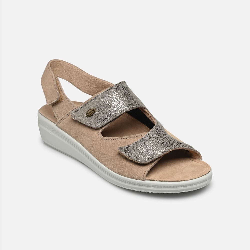 Scholl Comfort Sandals With Velcro Straps Beige Wedge Removable Insole Size 38